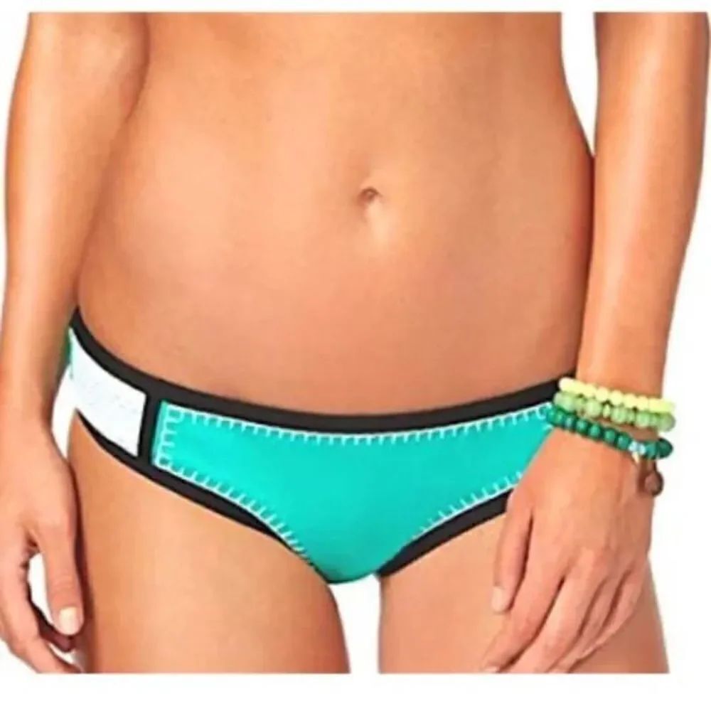 NWT Bar III S Mesh-Inset Color-block Bikini Bottom whip it good white green blue